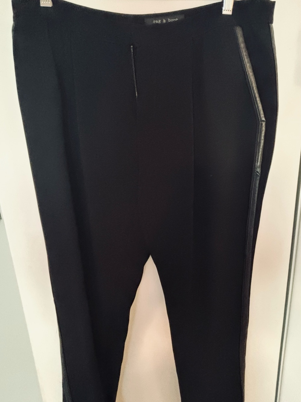 Rag & Bone Black Ponte Knit Slim Cropped Pants w leather detail